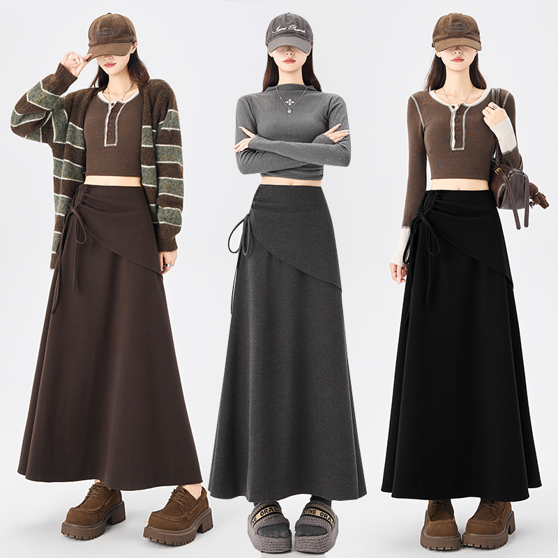 Slim all-match retro long thick skirt for women