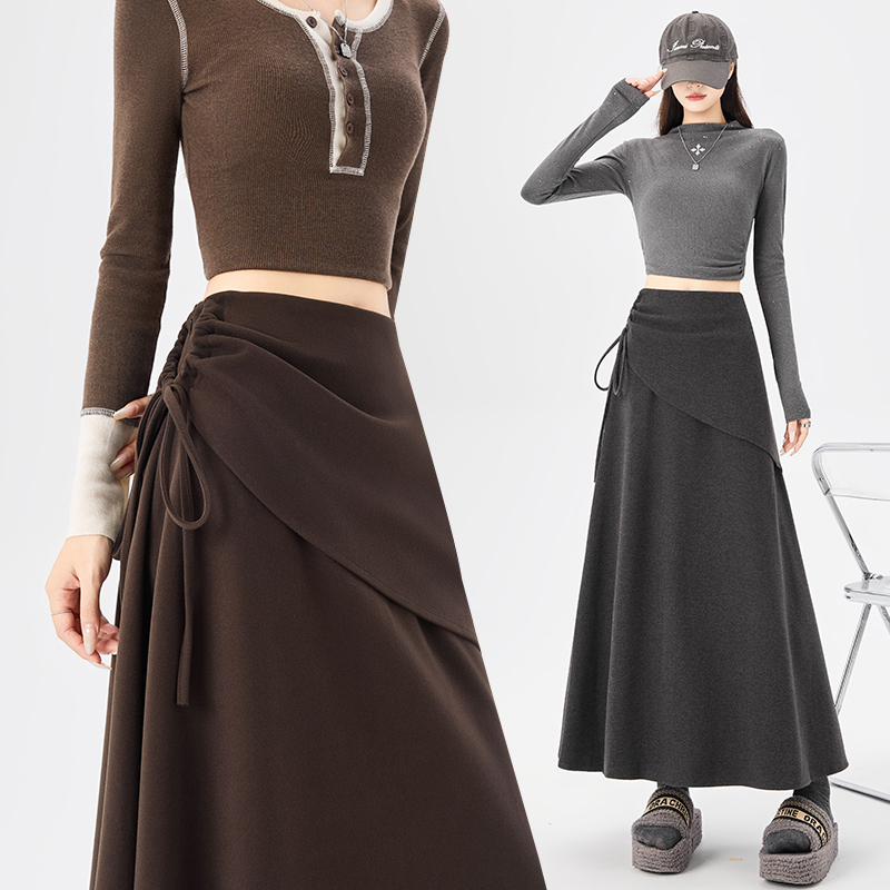Slim all-match retro long thick skirt for women