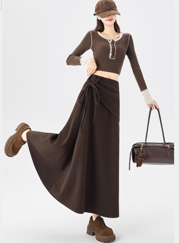 Slim all-match retro long thick skirt for women