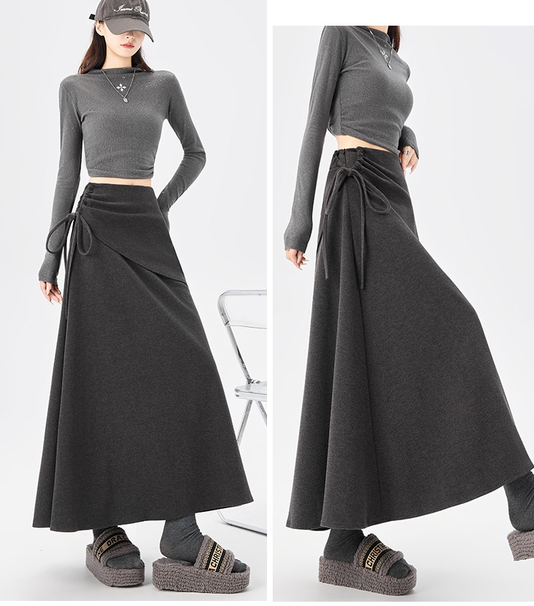 Slim all-match retro long thick skirt for women