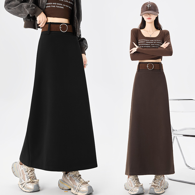 Retro A-line slim thick high waist skirt for women
