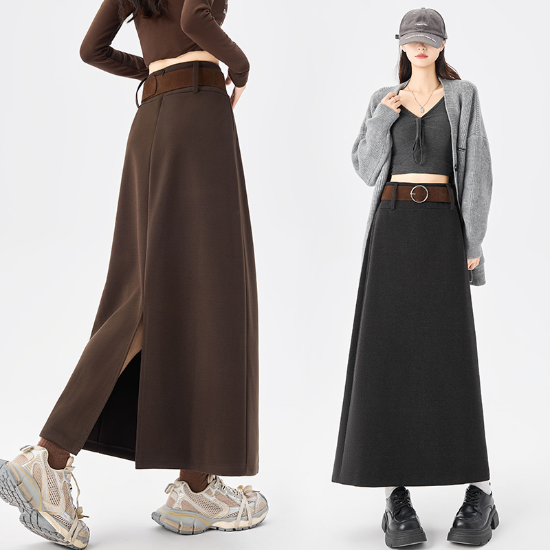 Retro A-line slim thick high waist skirt for women
