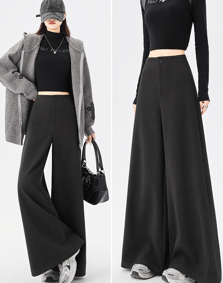 All-match drape thick long pants woolen Casual wide leg pants