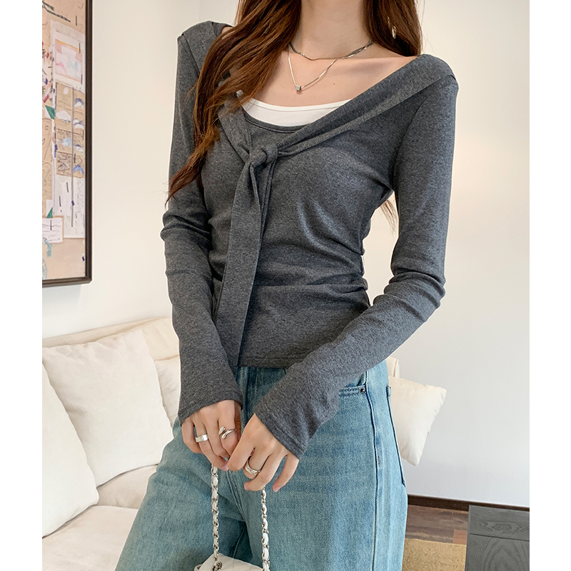 Pinched waist autumn shawl gray bottoming shirt