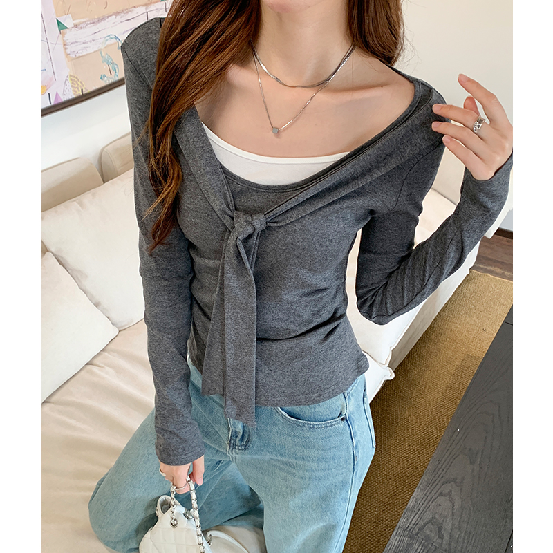 Pinched waist autumn shawl gray bottoming shirt
