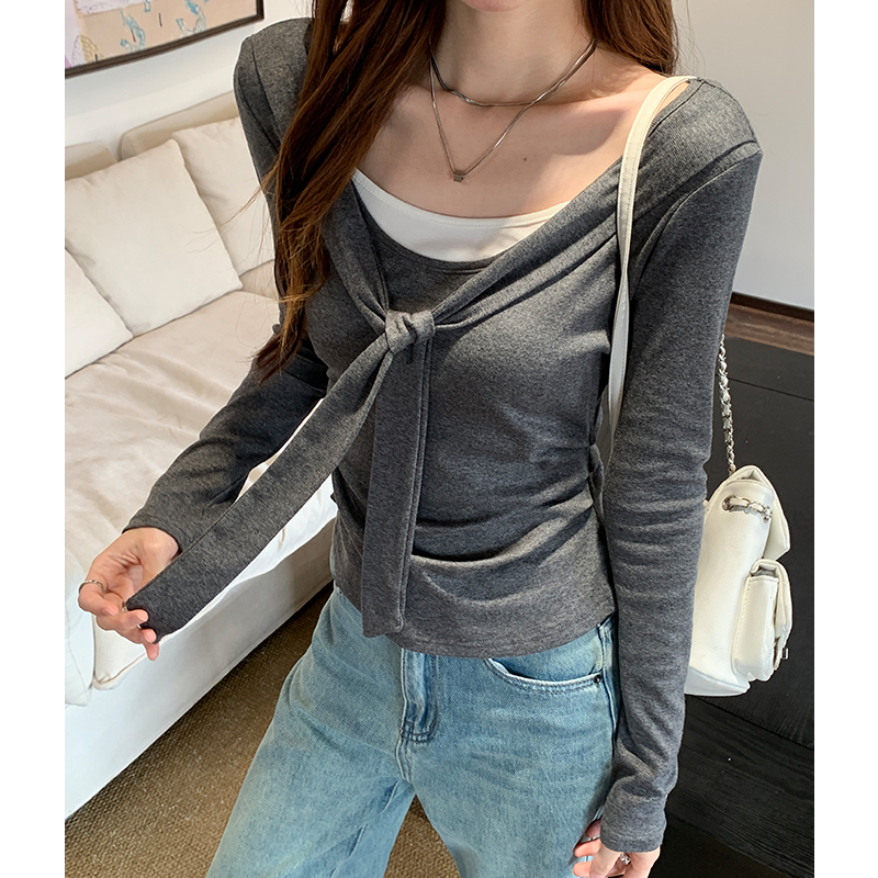 Pinched waist autumn shawl gray bottoming shirt