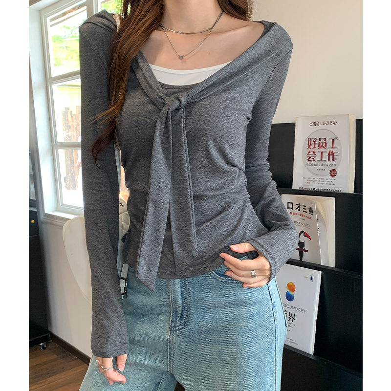 Pinched waist autumn shawl gray bottoming shirt