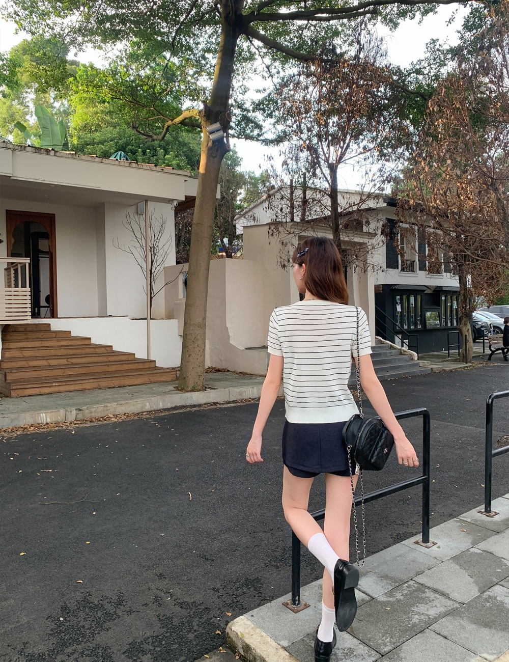 Stripe gray summer shawl loose short sleeve sweater for women
