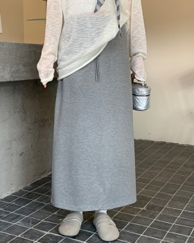 Slim gray elastic waist frenum high waist skirt for women