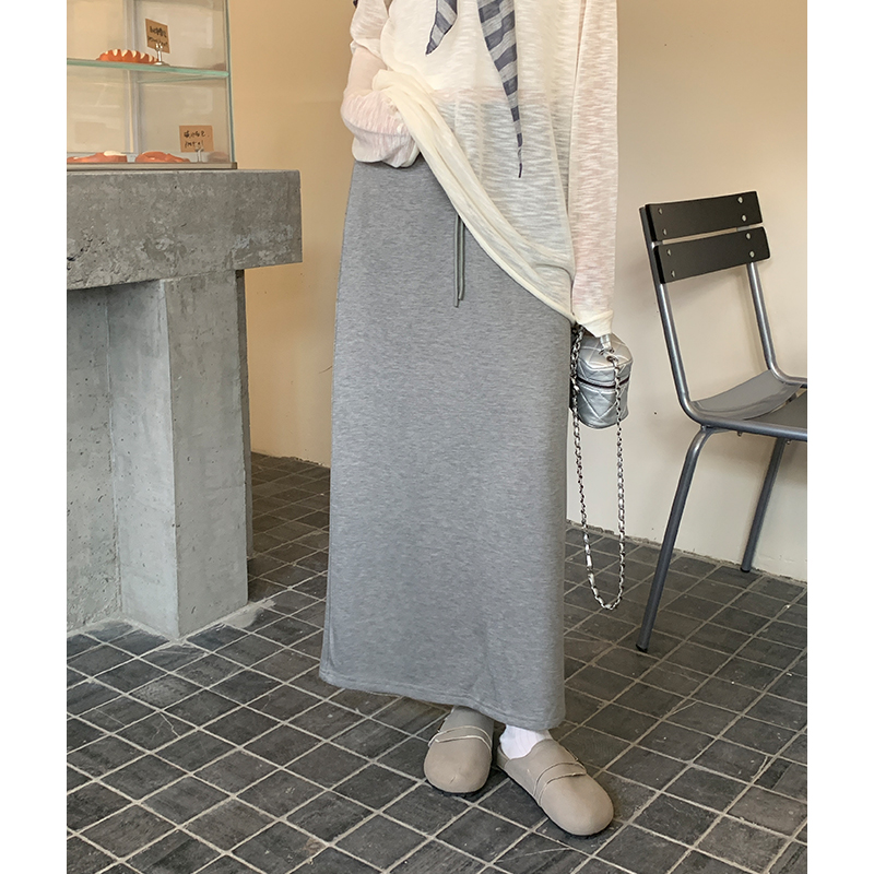Slim gray elastic waist frenum high waist skirt for women