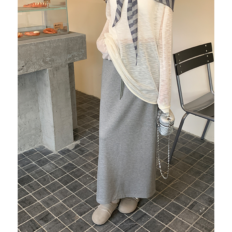 Slim gray elastic waist frenum high waist skirt for women