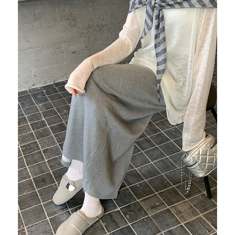 Slim gray elastic waist frenum high waist skirt for women