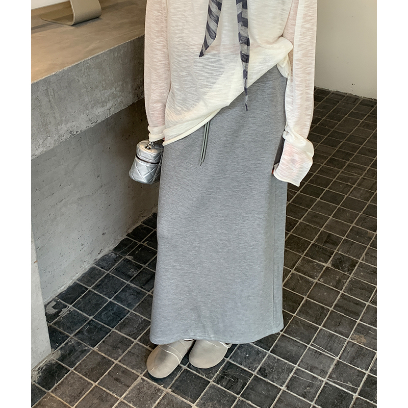 Slim gray elastic waist frenum high waist skirt for women