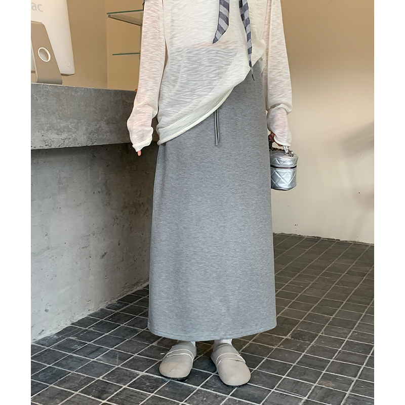 Slim gray elastic waist frenum high waist skirt for women