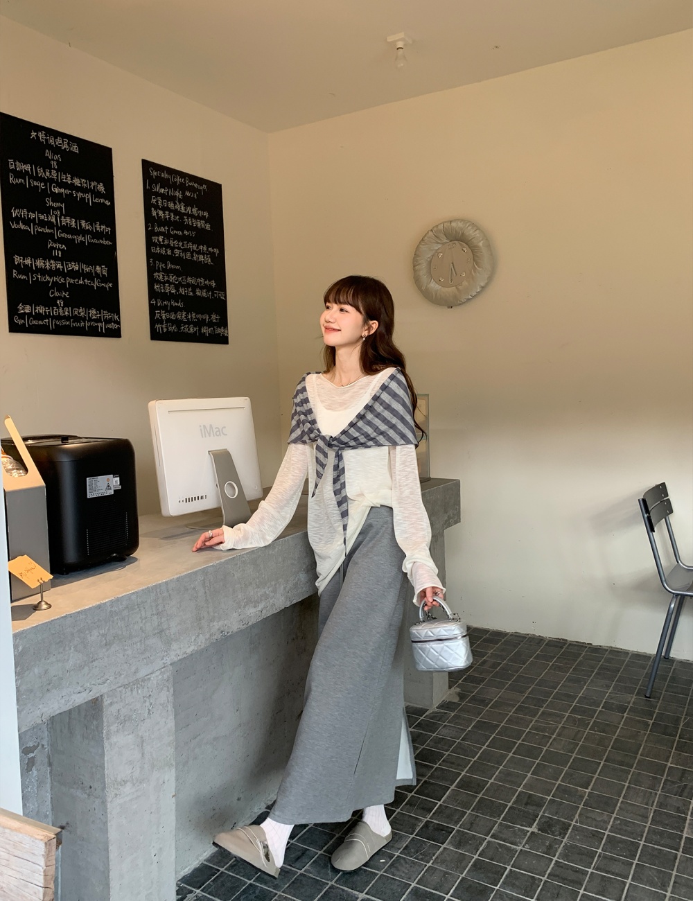 Slim gray elastic waist frenum high waist skirt for women