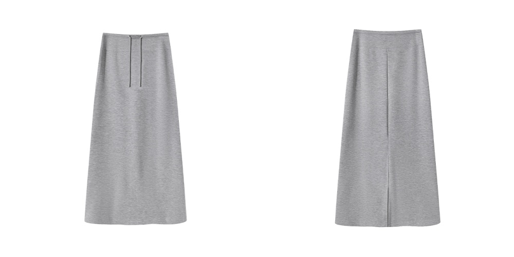 Slim gray elastic waist frenum high waist skirt for women
