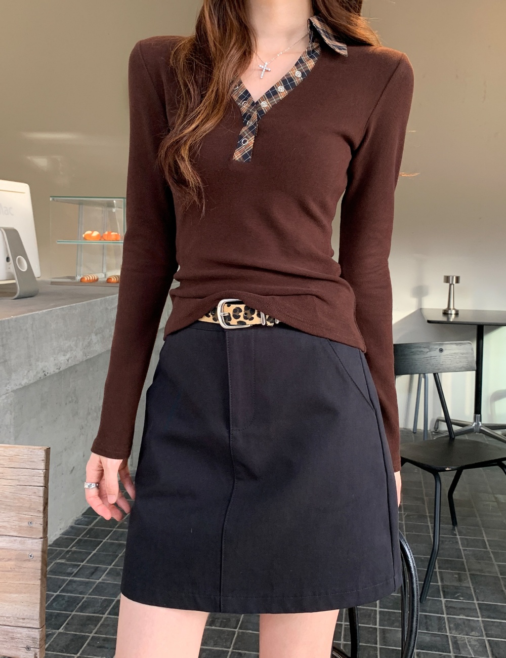 Spicegirl black T-shirt slim autumn bottoming shirt for women