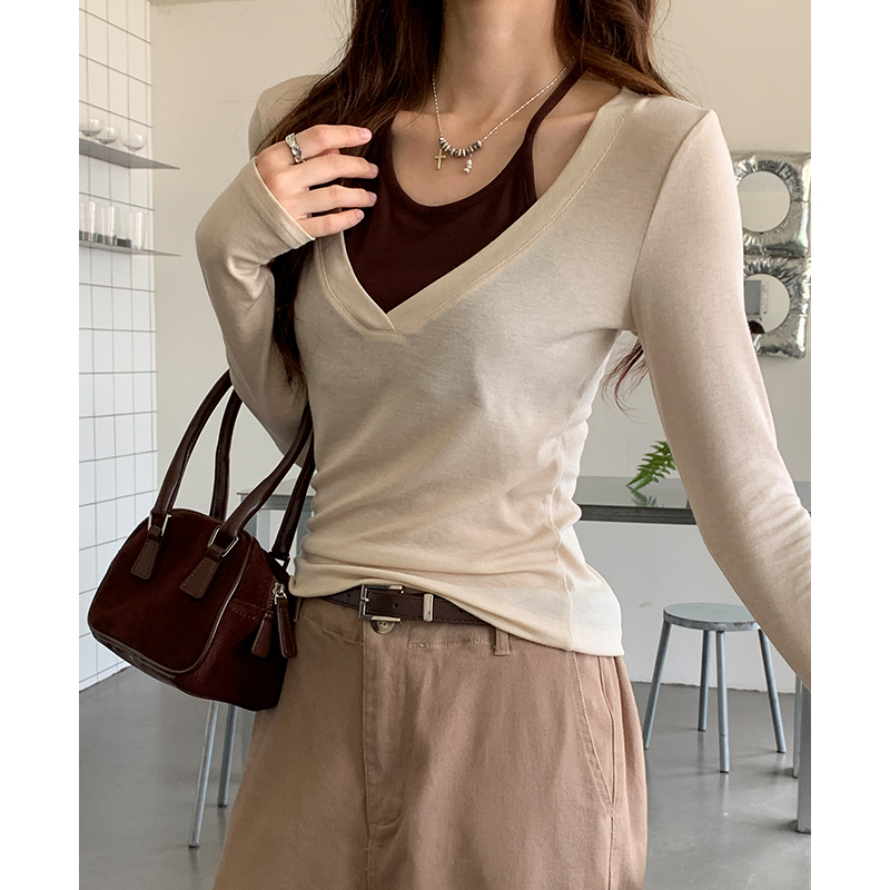 Korean style autumn slim bottoming shirt for women