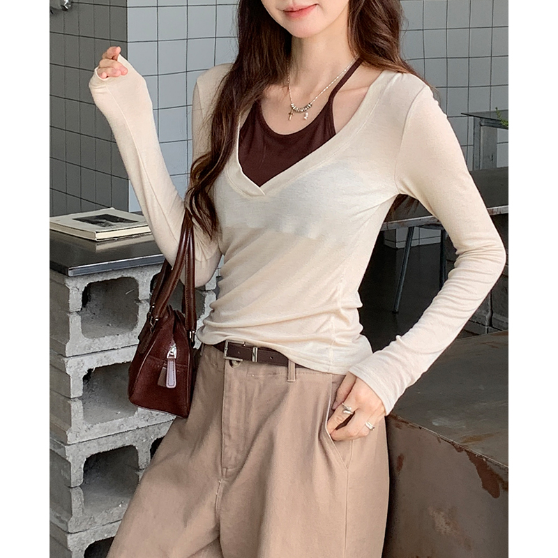 Korean style autumn slim bottoming shirt for women
