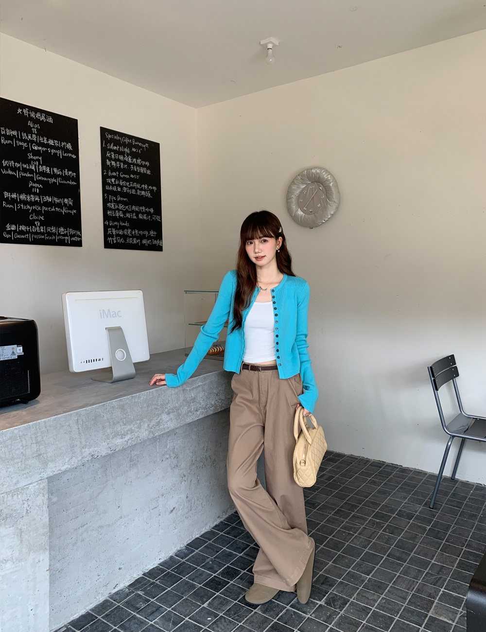 Round neck sweater long sleeve cardigan for women