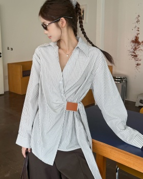 V-neck pinched waist coat autumn bandage shirt for women