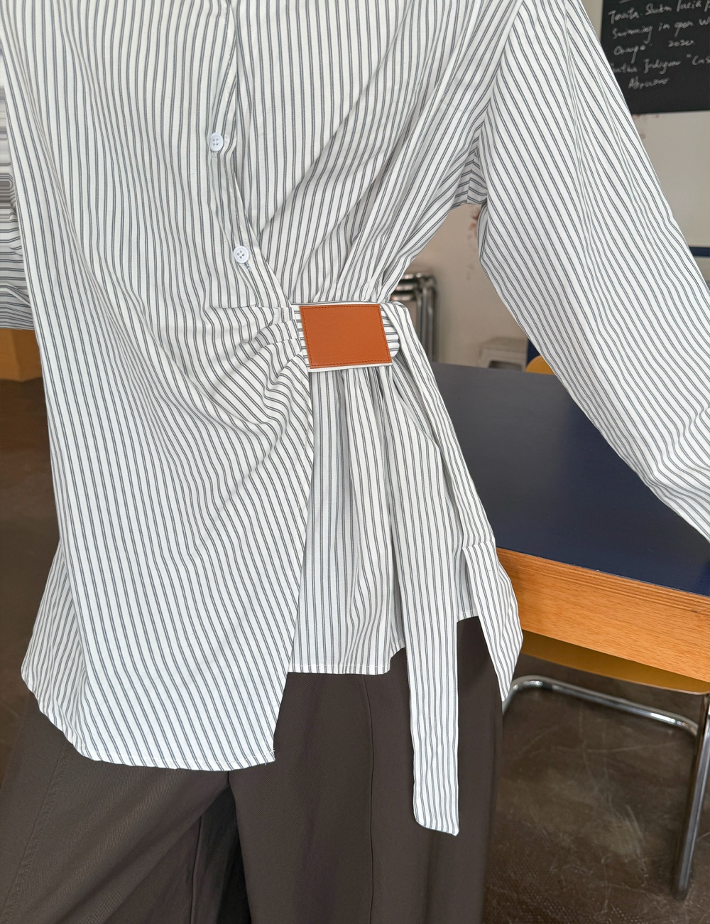 V-neck pinched waist coat autumn bandage shirt for women
