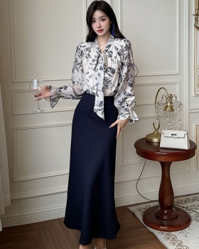 Long sleeve tops chiffon shirt 2pcs set