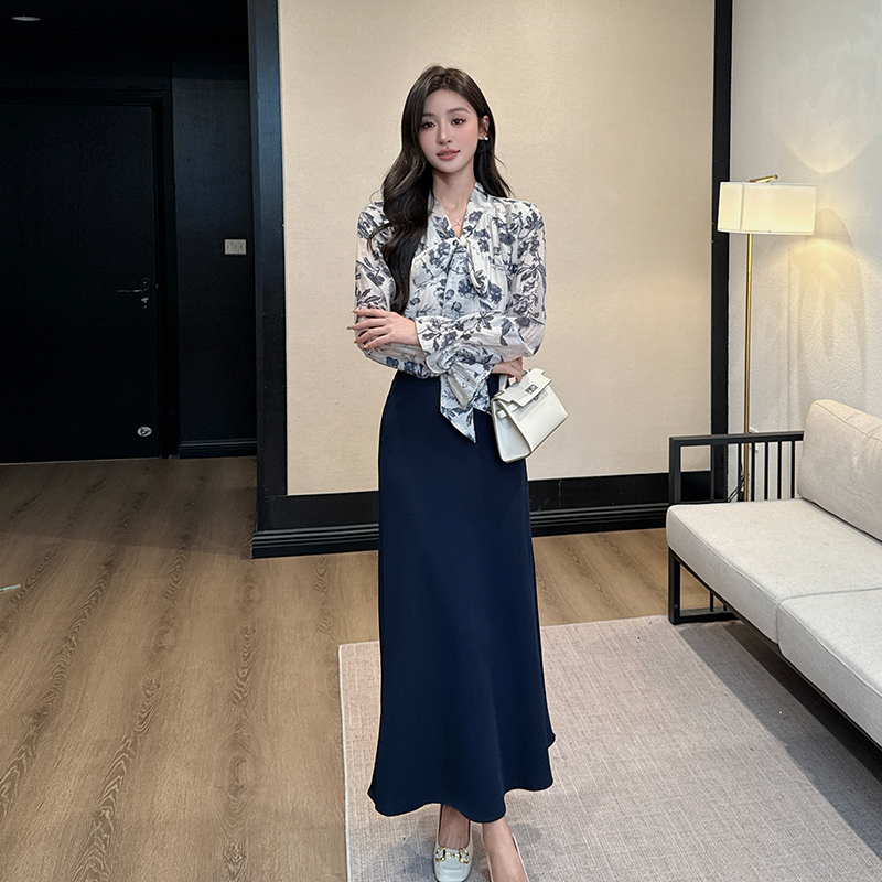 Long sleeve tops chiffon shirt 2pcs set