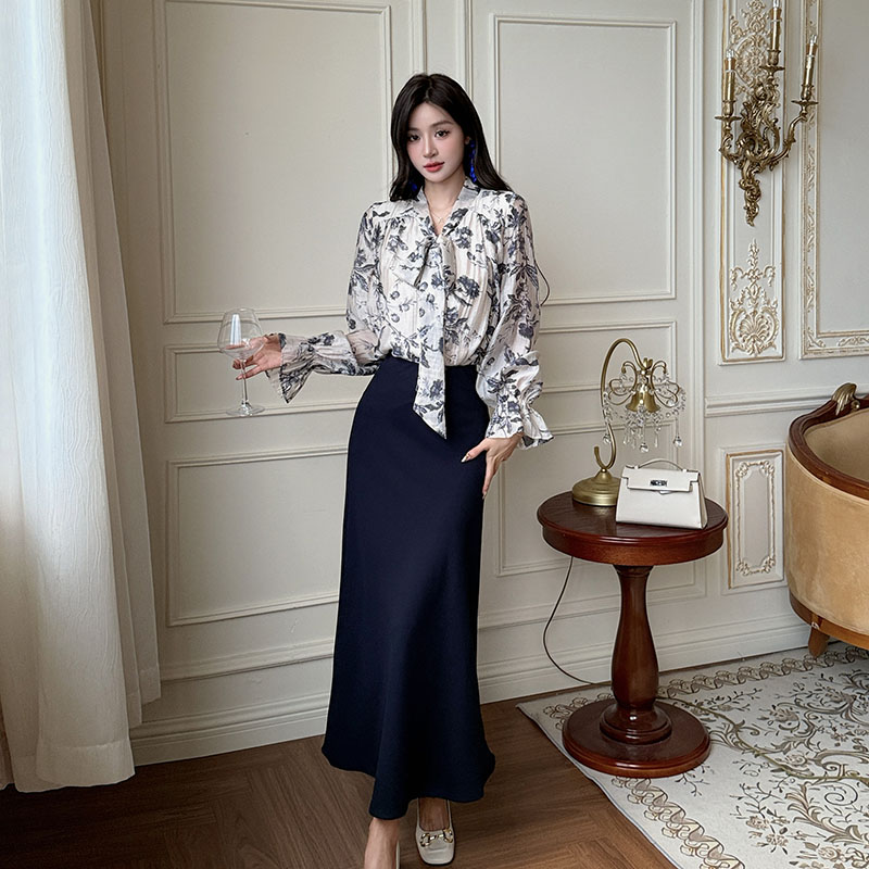 Long sleeve tops chiffon shirt 2pcs set