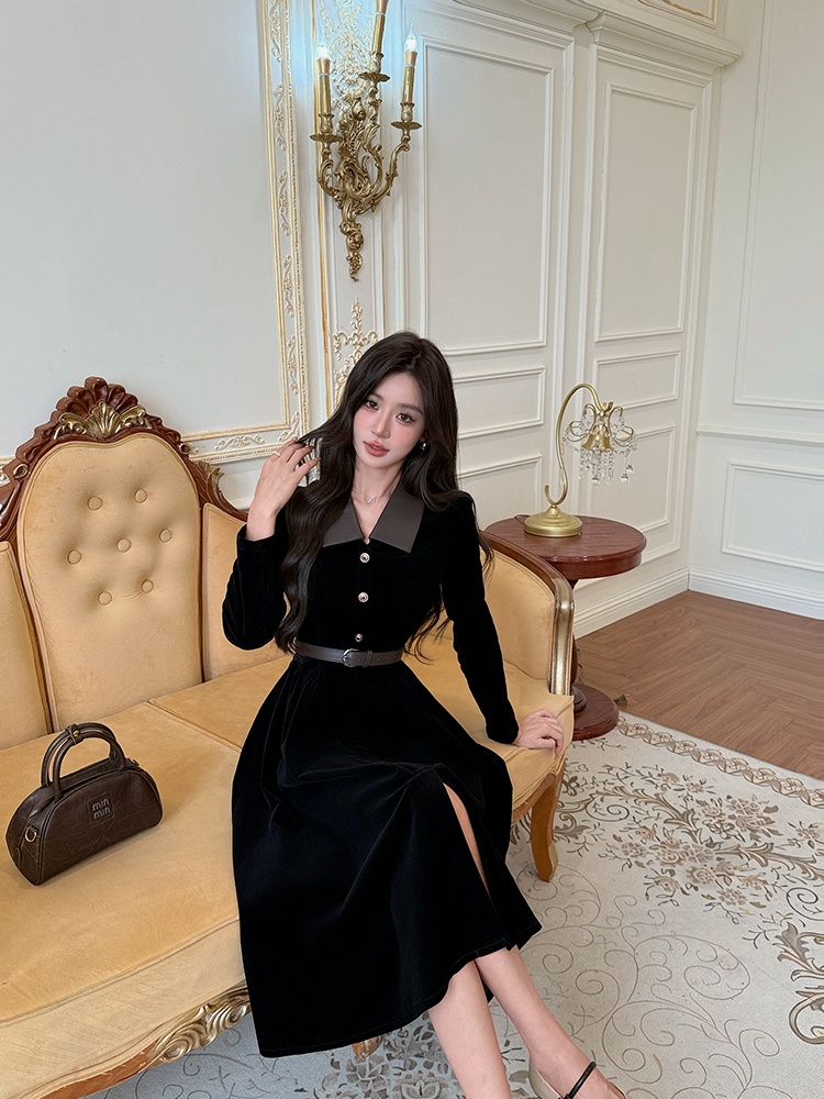France style long dress long sleeve dress for women