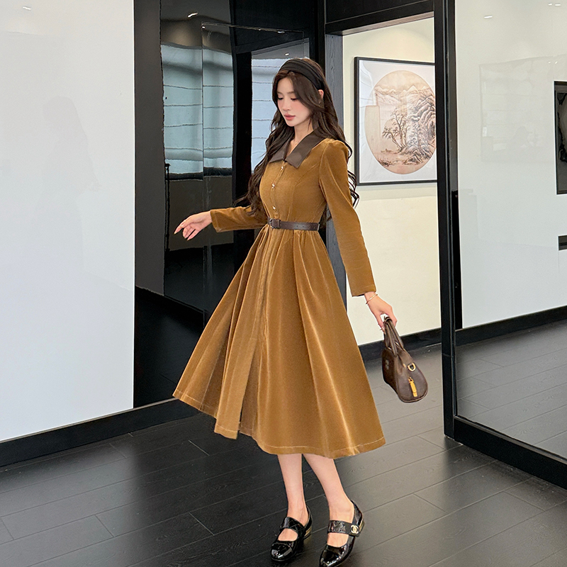 France style long dress long sleeve dress for women