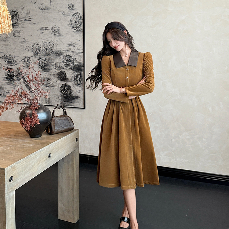 France style long dress long sleeve dress for women