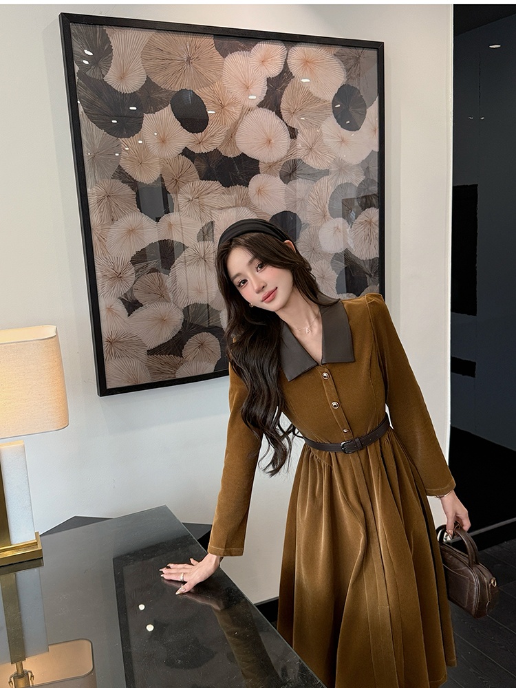 France style long dress long sleeve dress for women