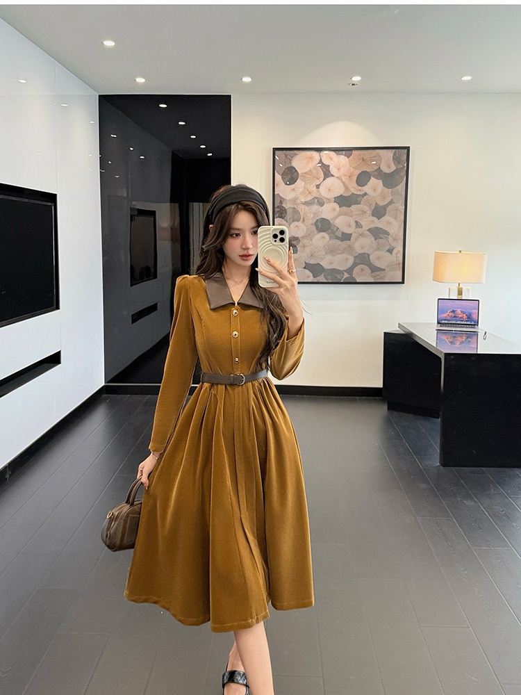 France style long dress long sleeve dress for women
