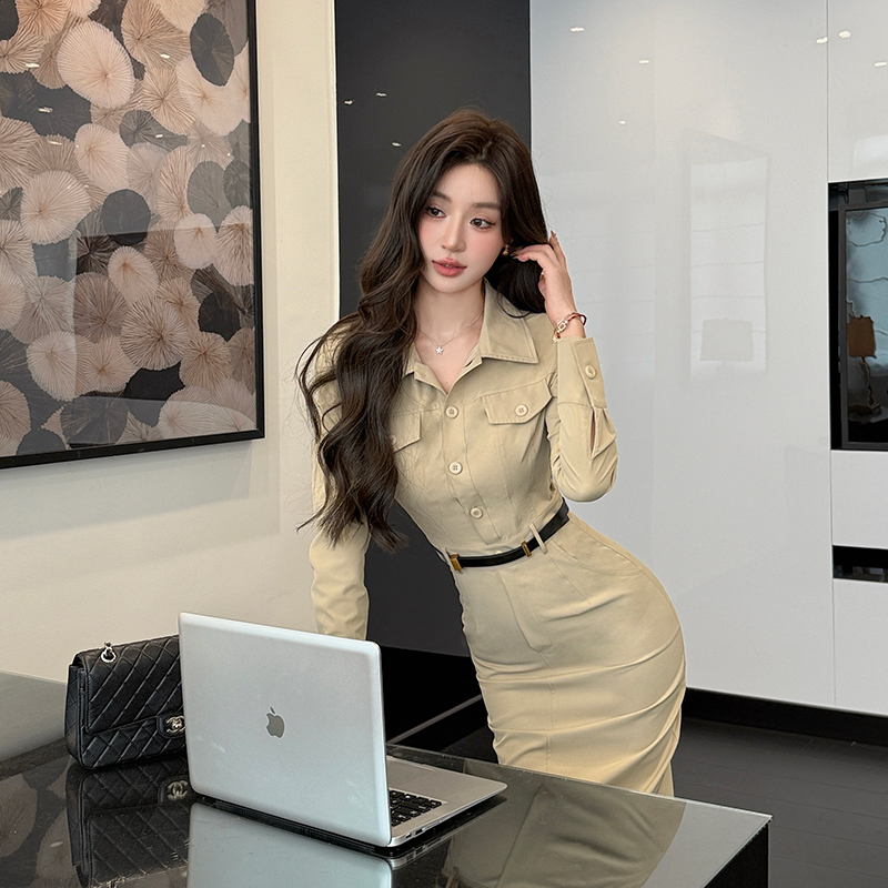 Elegant temperament shirt slim dress