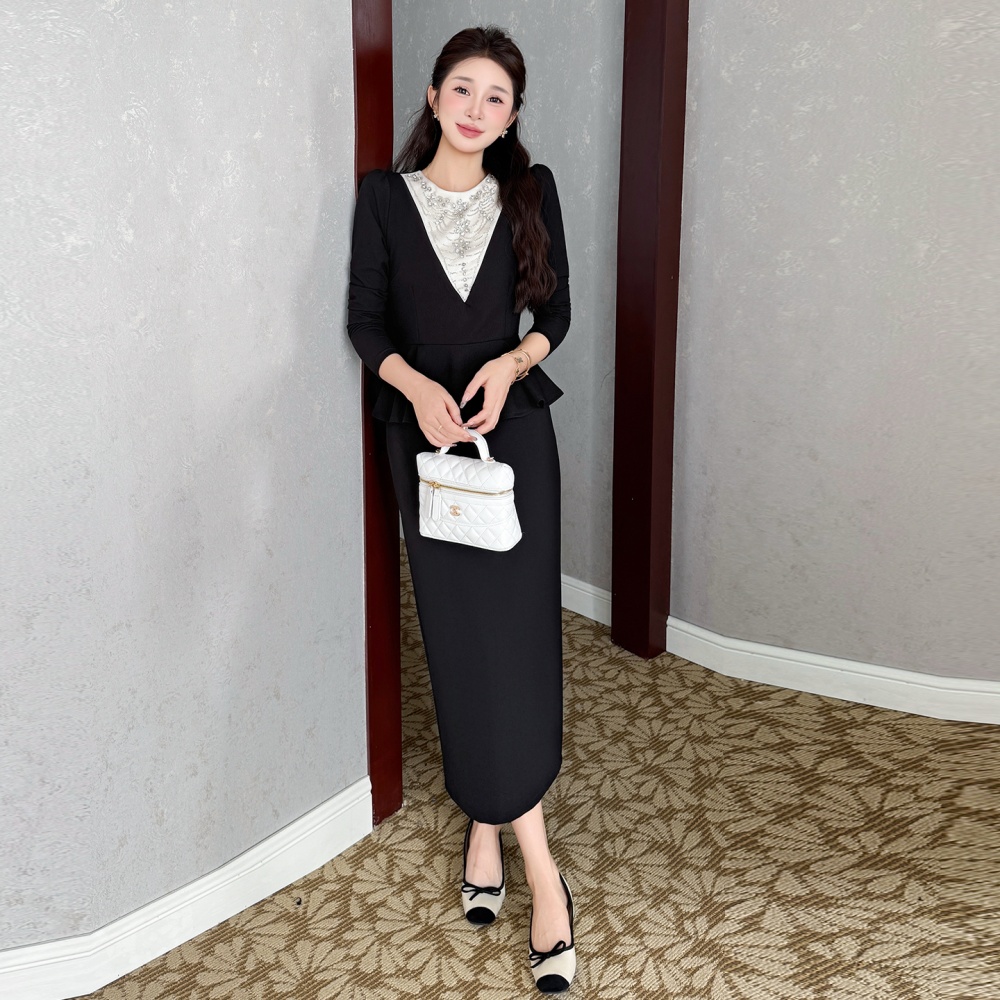Pseudo-two France style package hip slim dress