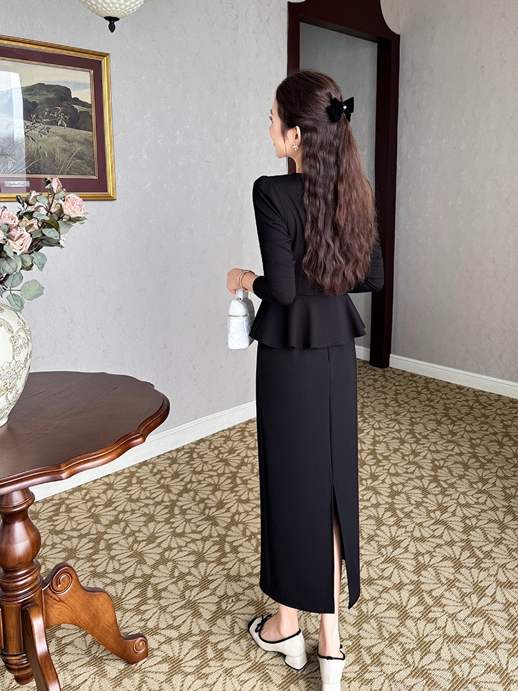 Pseudo-two France style package hip slim dress