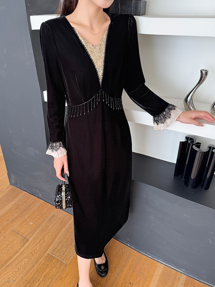 Sequins splice tassels temperament dress