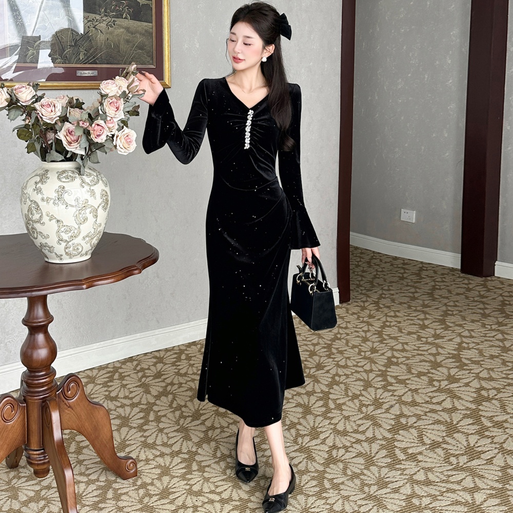 Mermaid trumpet sleeves slim elegant dress