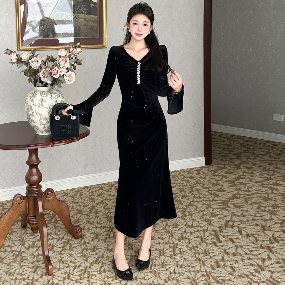 Mermaid trumpet sleeves slim elegant dress