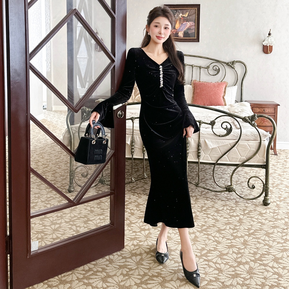 Mermaid trumpet sleeves slim elegant dress