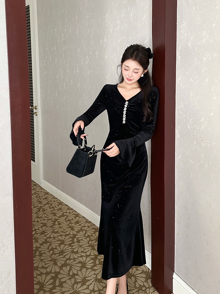 Mermaid trumpet sleeves slim elegant dress