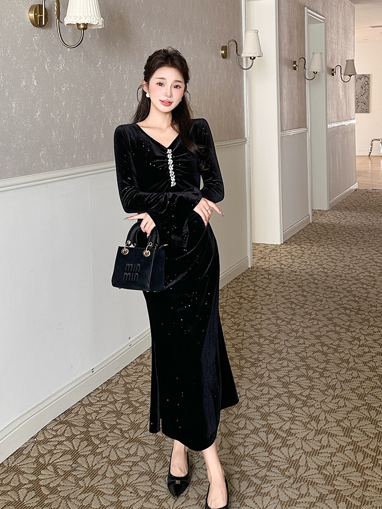 Mermaid trumpet sleeves slim elegant dress