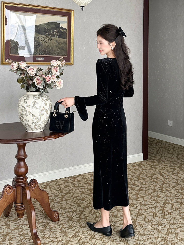 Mermaid trumpet sleeves slim elegant dress