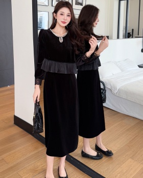 Elegant velvet splice Pseudo-two dress