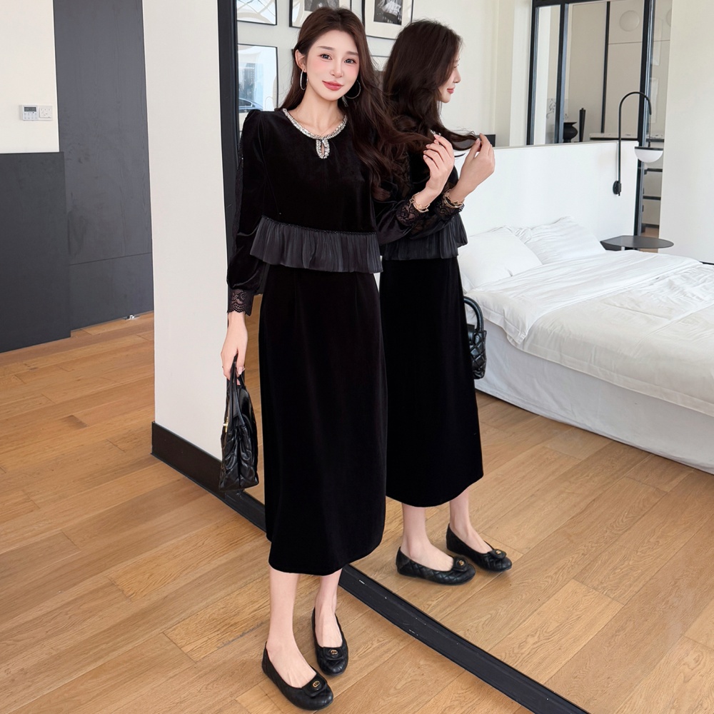 Elegant velvet splice Pseudo-two dress