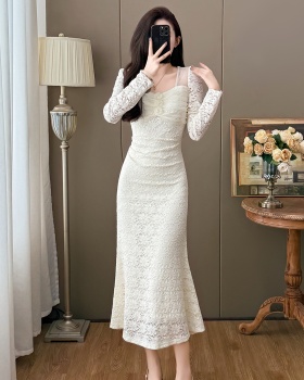 Autumn and winter mermaid elegant France style lace dress