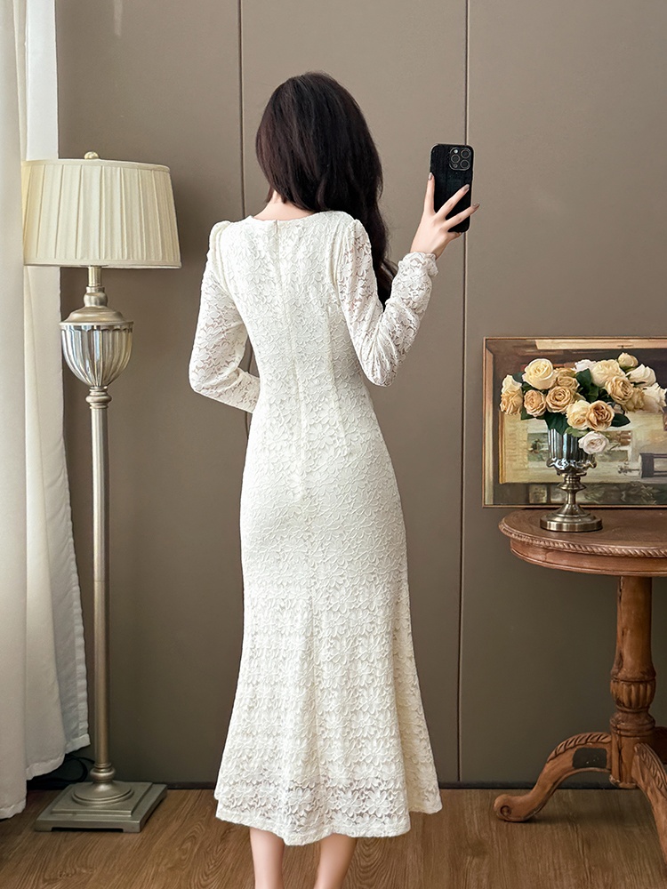 Autumn and winter mermaid elegant France style lace dress