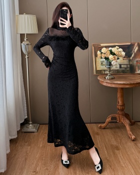 Feather autumn and winter temperament slim dress