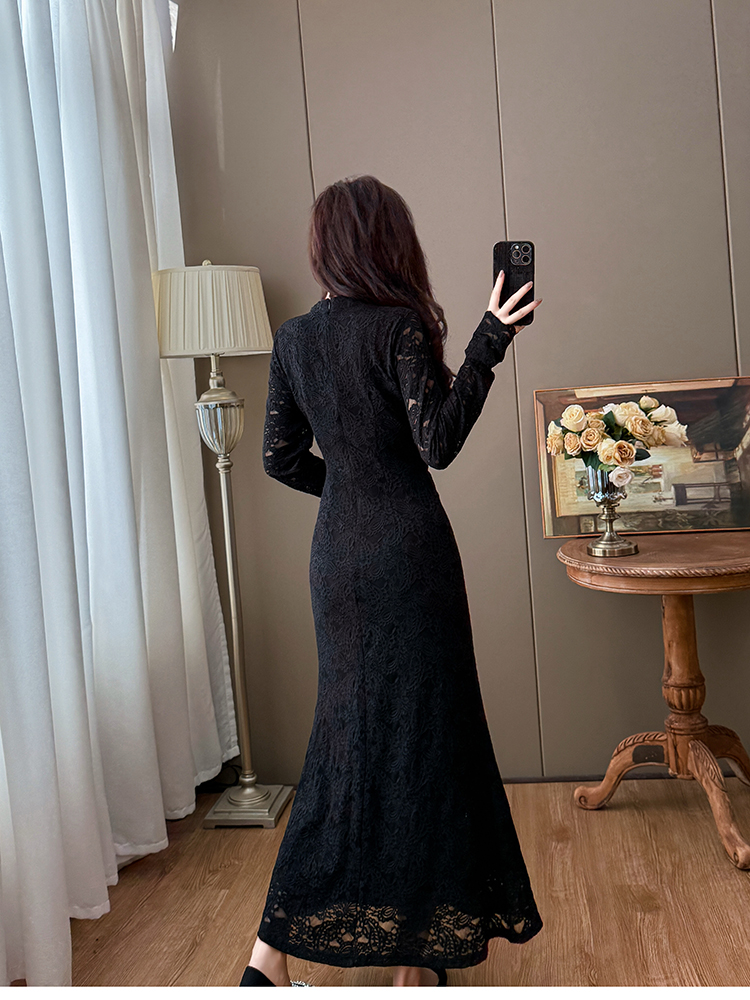 Feather autumn and winter temperament slim dress